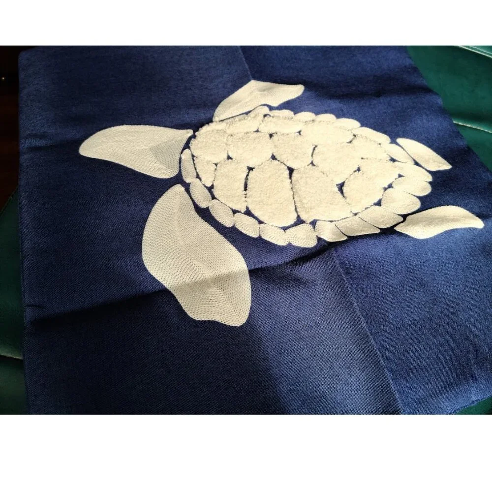 Decorative Throw Pillow Cover Nautical Sea Turtle Embroidered Case Beach Decor - Picture 8 of 11